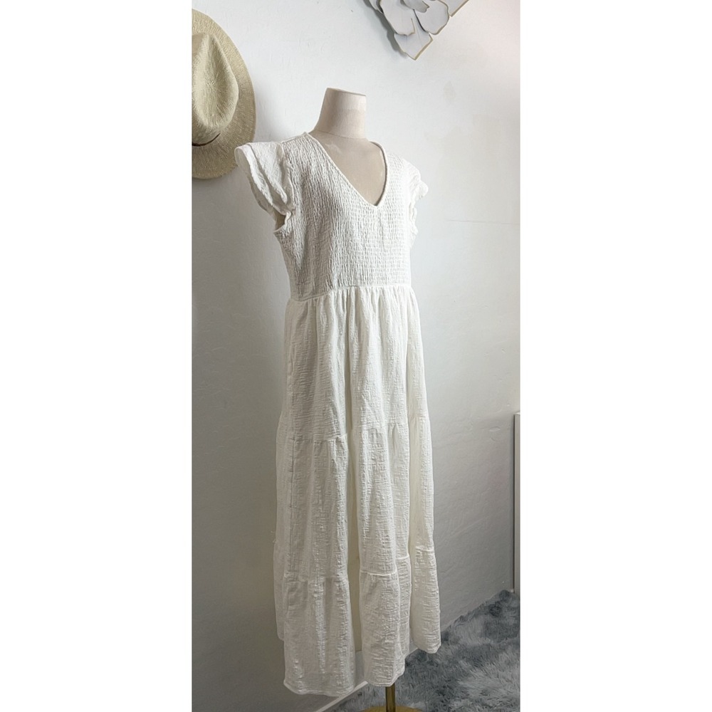 GibsonLook white cotton maxi midi dress L boho shabby chic regency cottage core - Picture 5 of 16
